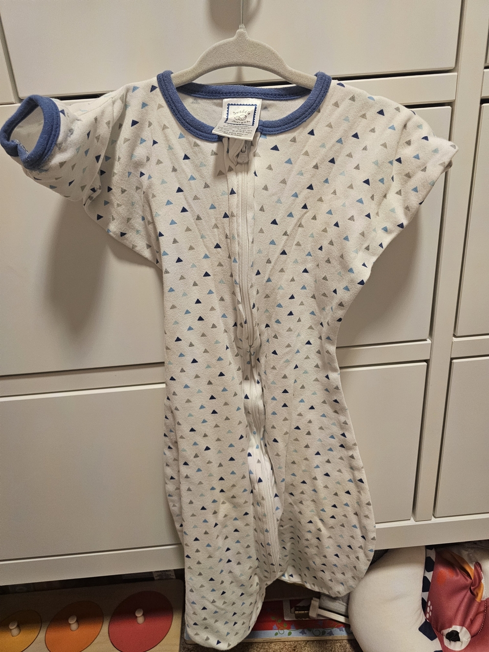 Swaddle Designs White Sleep Sack with Blue Triangle Print